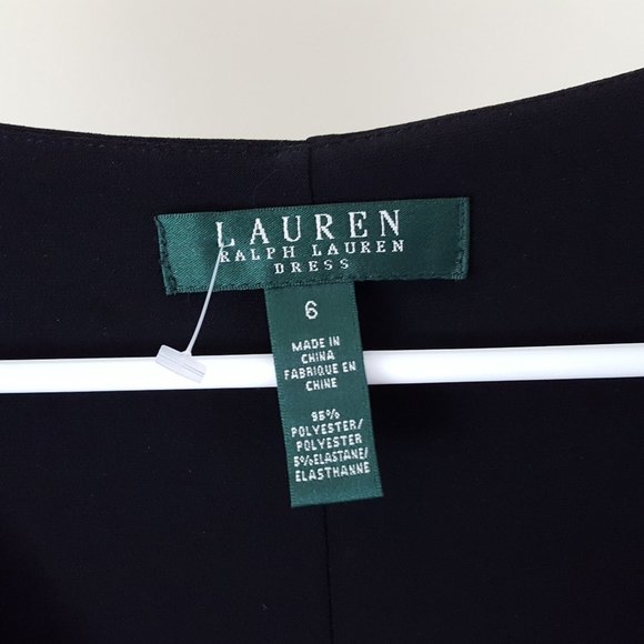 NEW Lauren Ralph Lauren Belair Ruched Sheath Dress Plunge Neck Solid Black - Picture 3 of 4